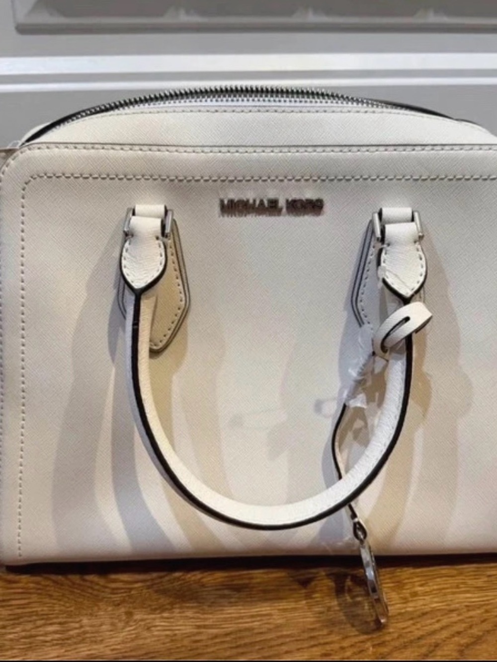 Michael Kors White Saffiano Dome Satchel Handbag